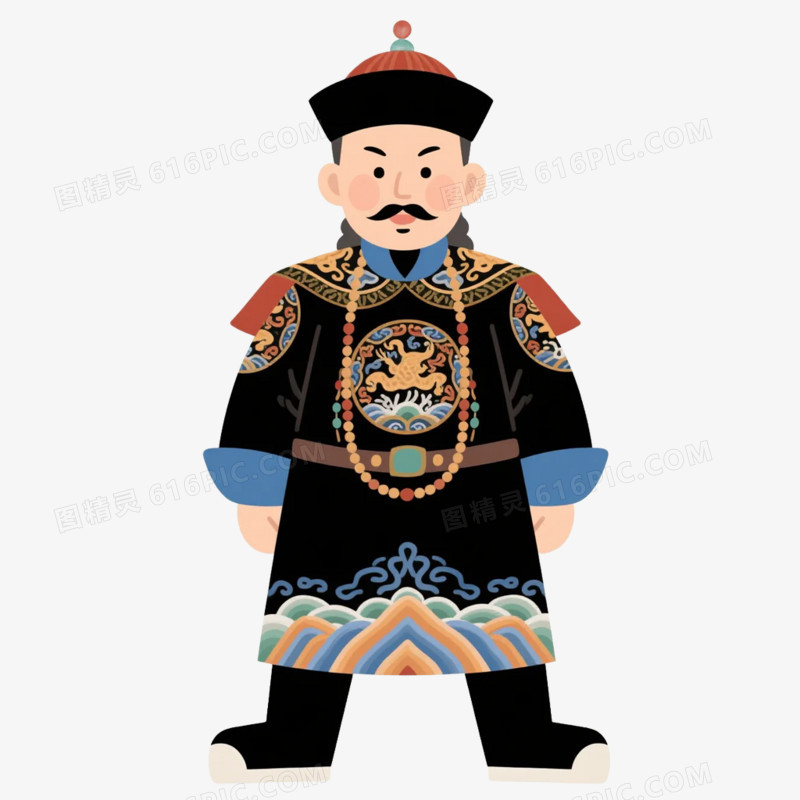 卡通插画风清朝穿着官员的官服免抠元素