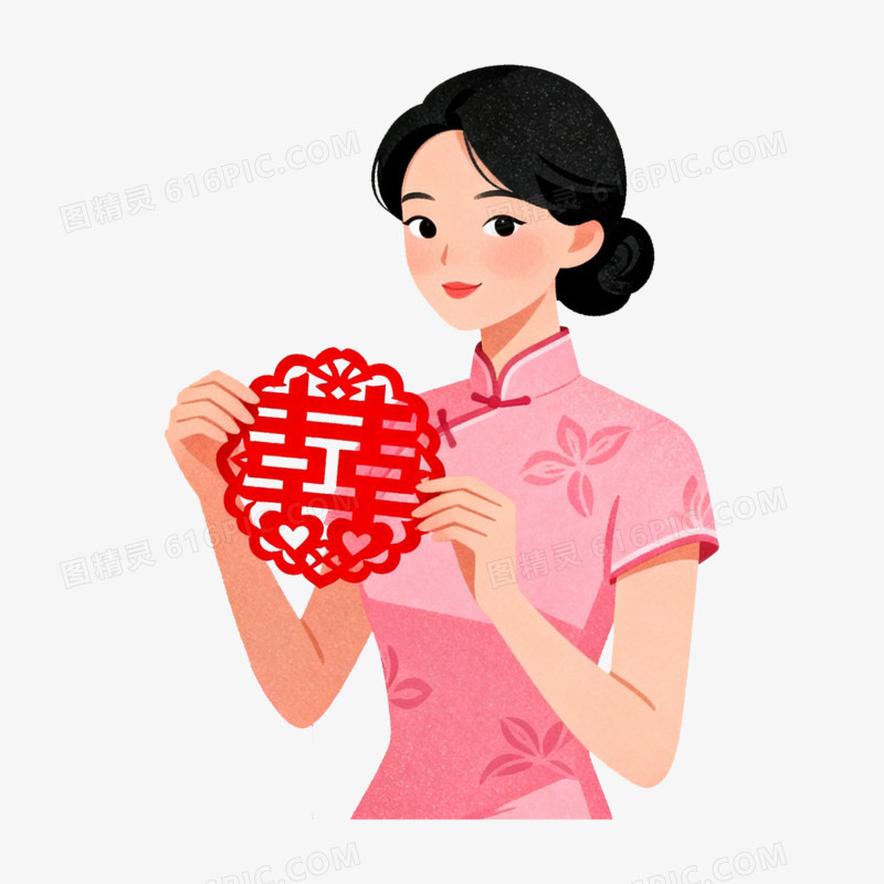 扁平风旗袍少女剪纸免抠元素