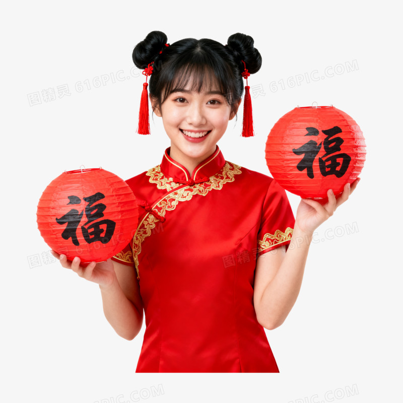 实拍风旗袍少女写真免抠元素