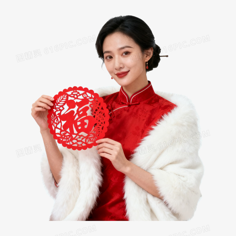 实拍风少女红旗袍写真免抠元素