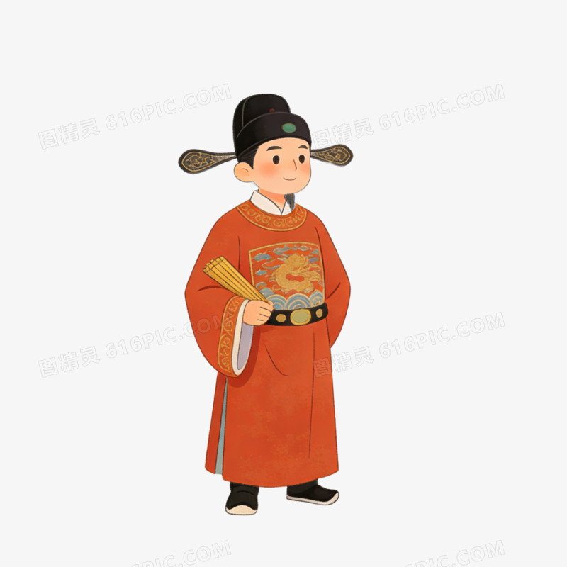卡通手绘风格古代官员免抠元素