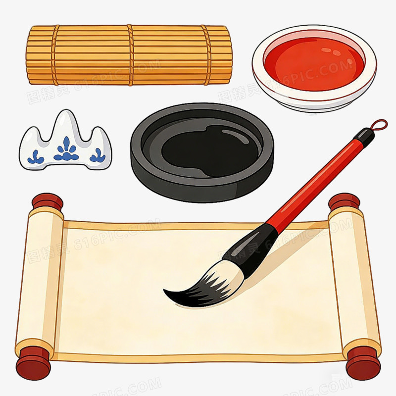 卡通风格文房四宝免抠元素