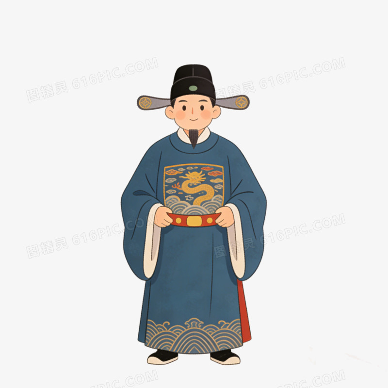 卡通手绘风格古代官员免抠元素