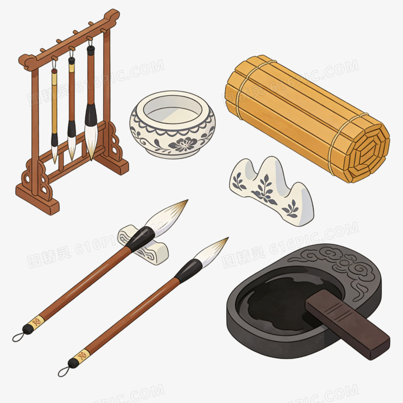 卡通风格文房四宝免抠元素