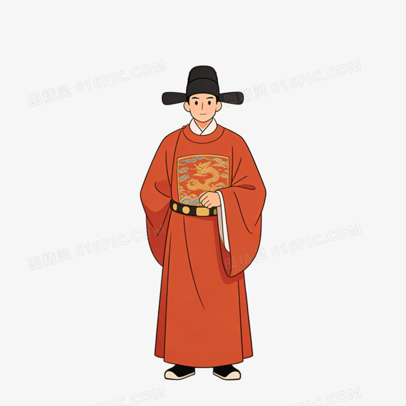 卡通手绘风格古代官员免抠元素