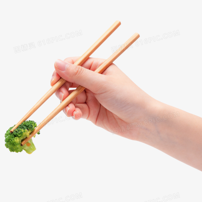 摄影风格手拿筷子夹菜免抠元素