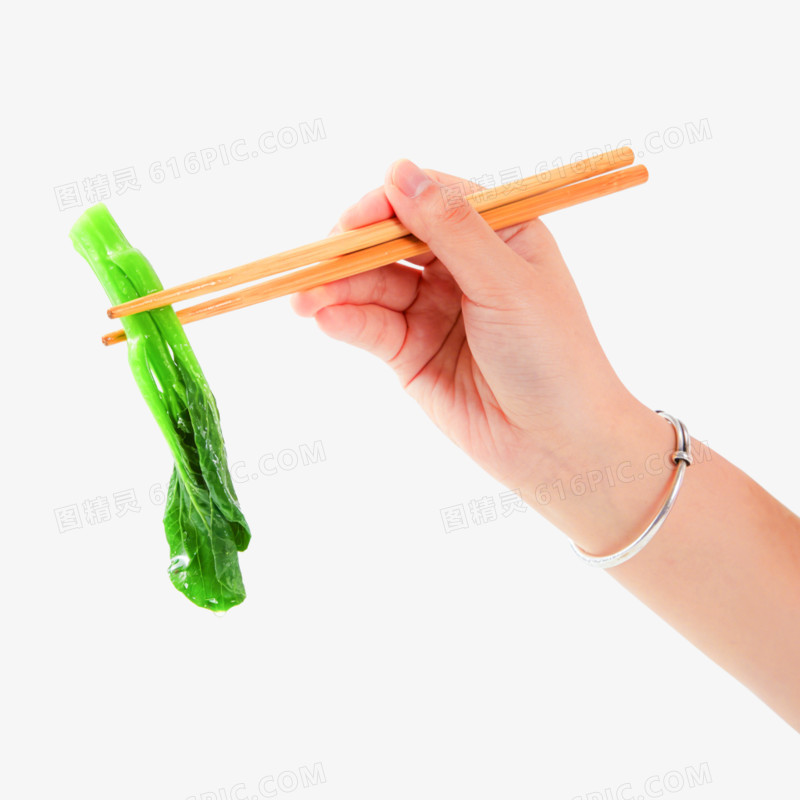 摄影风格手拿筷子夹菜免抠元素