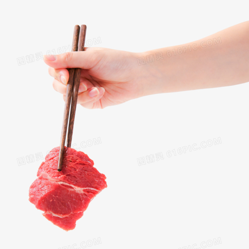 摄影风格手拿筷子夹菜免抠元素