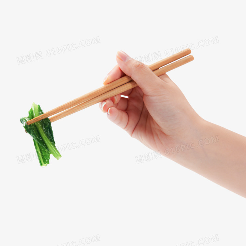 摄影风格手拿筷子夹菜免抠元素