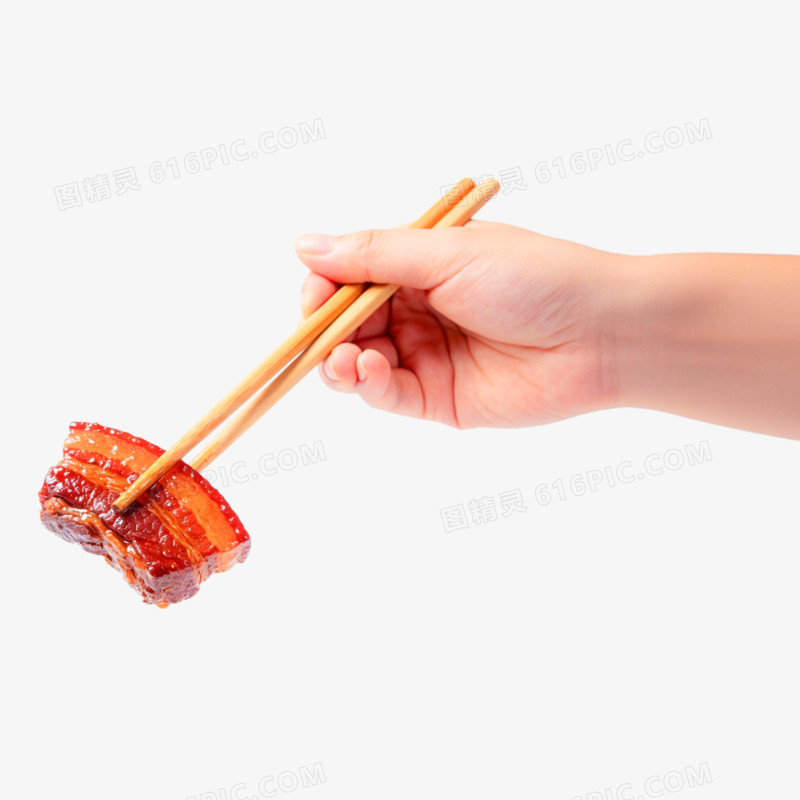 摄影风格手拿筷子夹菜免抠元素