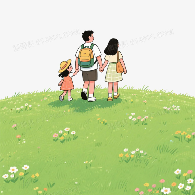 卡通插画风春季立春春游免抠元素