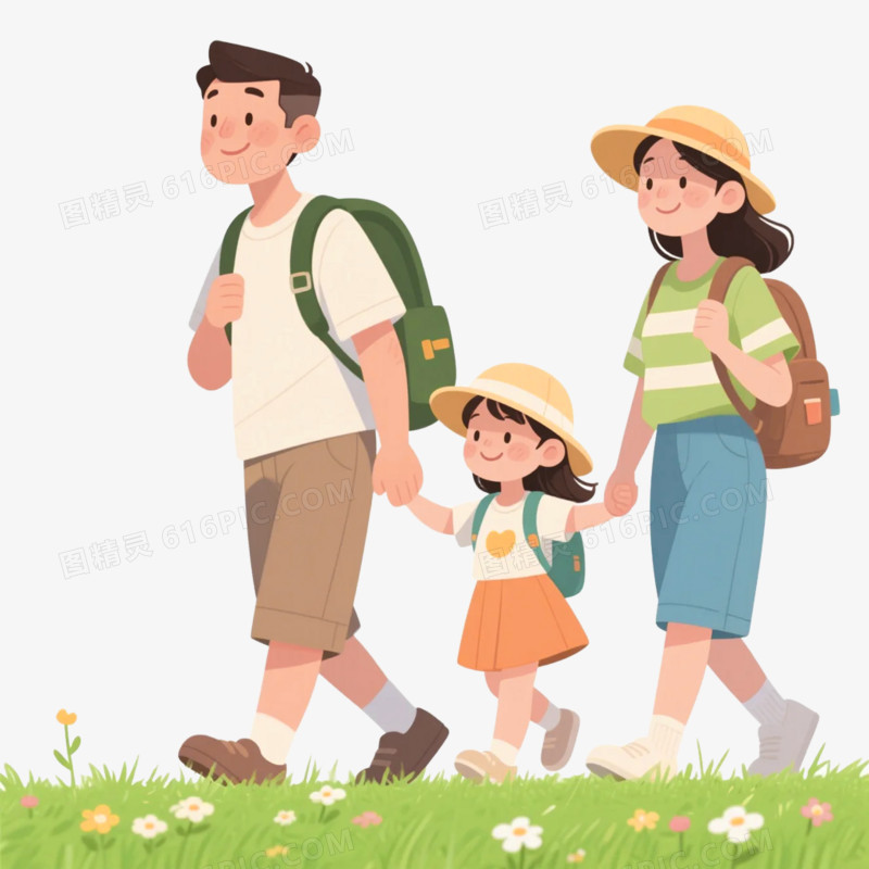 卡通插画风春季立春春游免抠元素