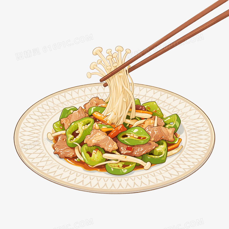 卡通手绘筷子夹食物免抠元素