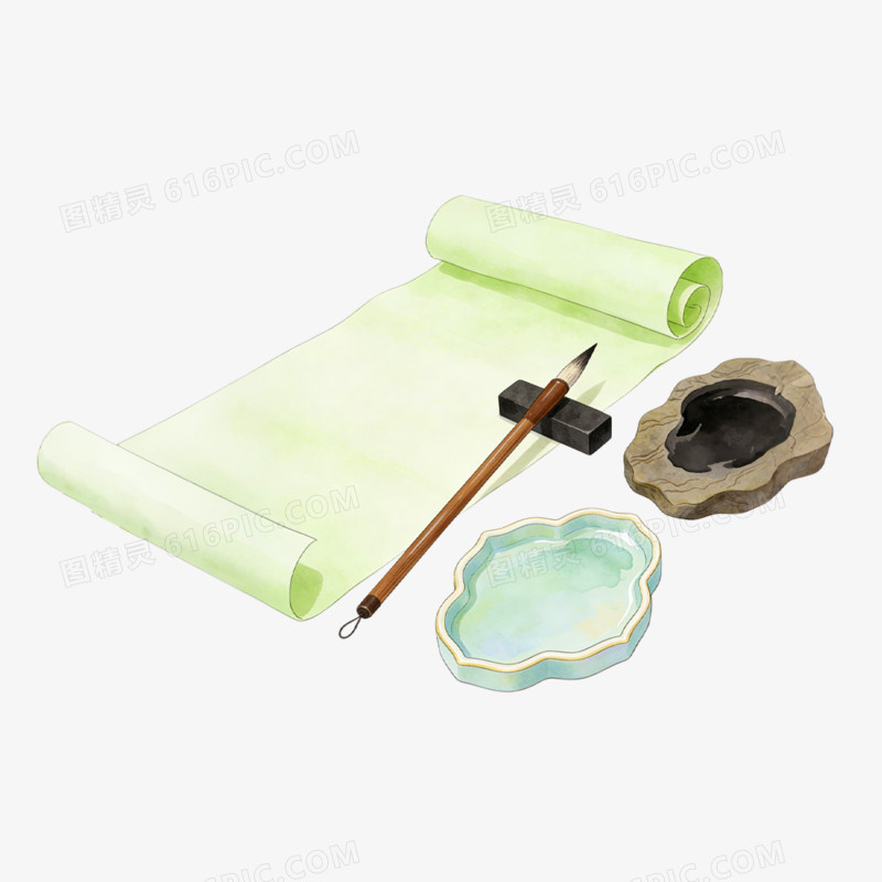 插画风格文房四宝免抠元素