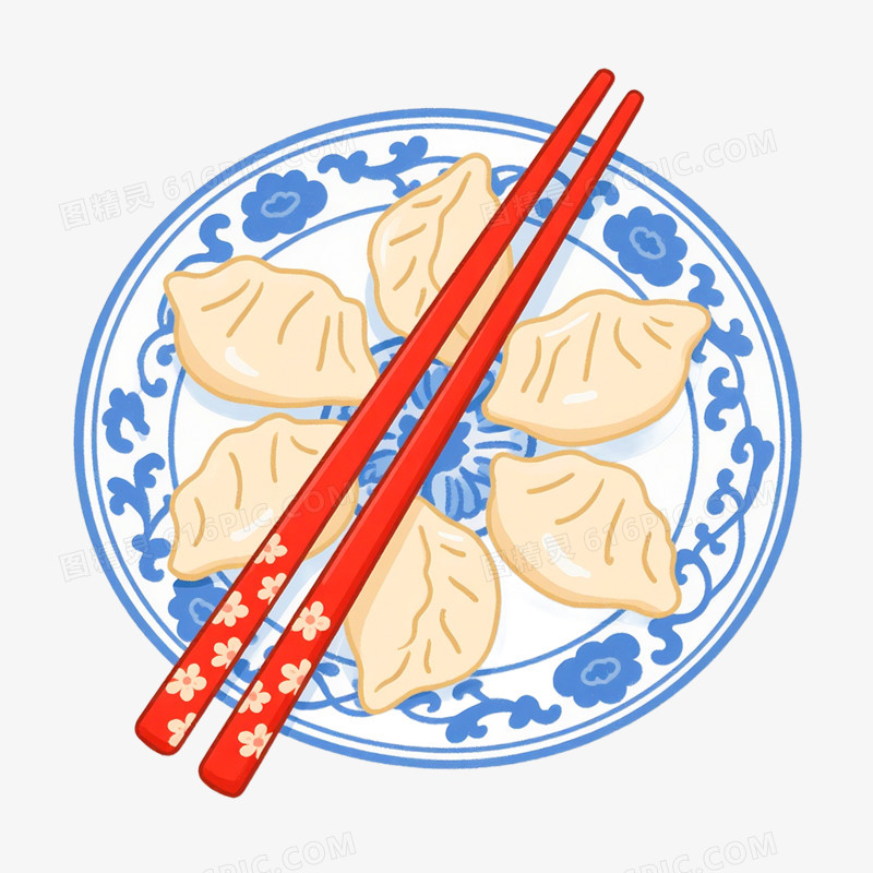 卡通手绘筷子夹食物免抠元素