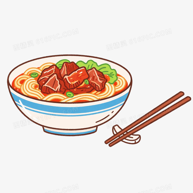 卡通手绘筷子夹食物免抠元素