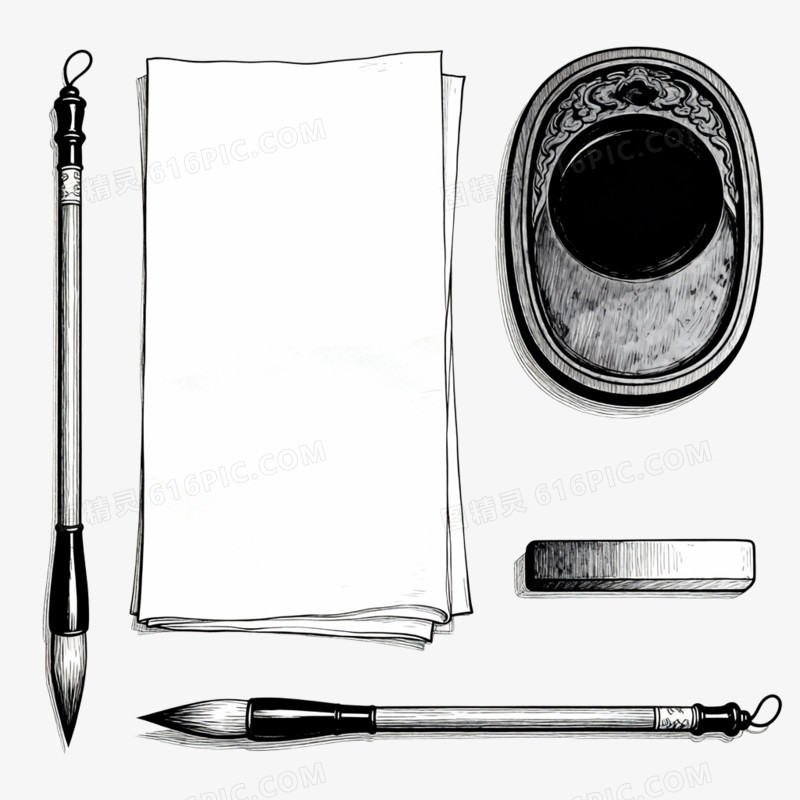 插画风格文房四宝免抠元素