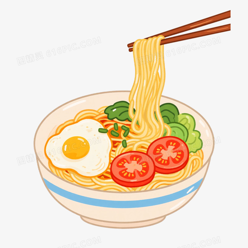 卡通手绘筷子夹食物文化免抠元素