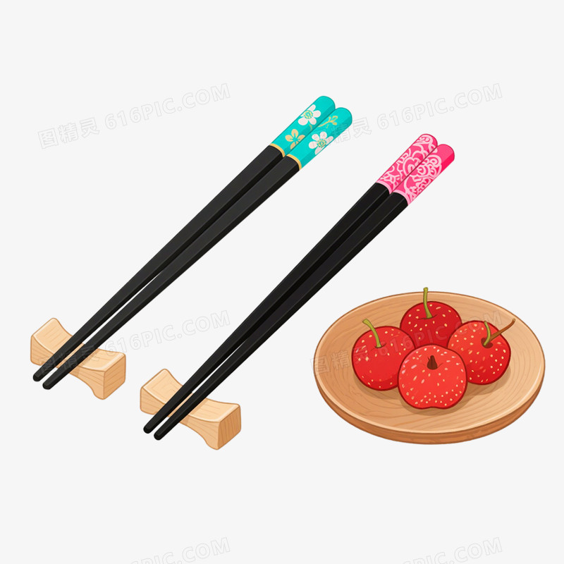 卡通手绘筷子夹食物免抠元素