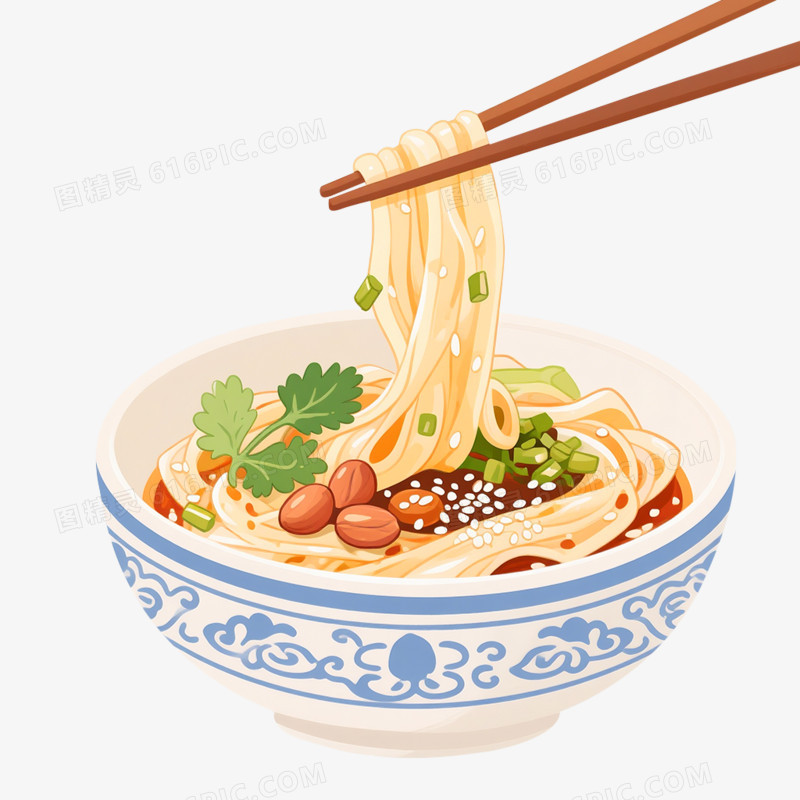 卡通手绘筷子夹食物免抠元素