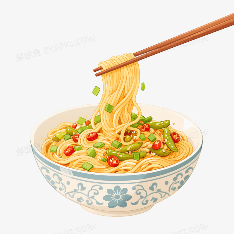 卡通手绘筷子夹食物免抠元素