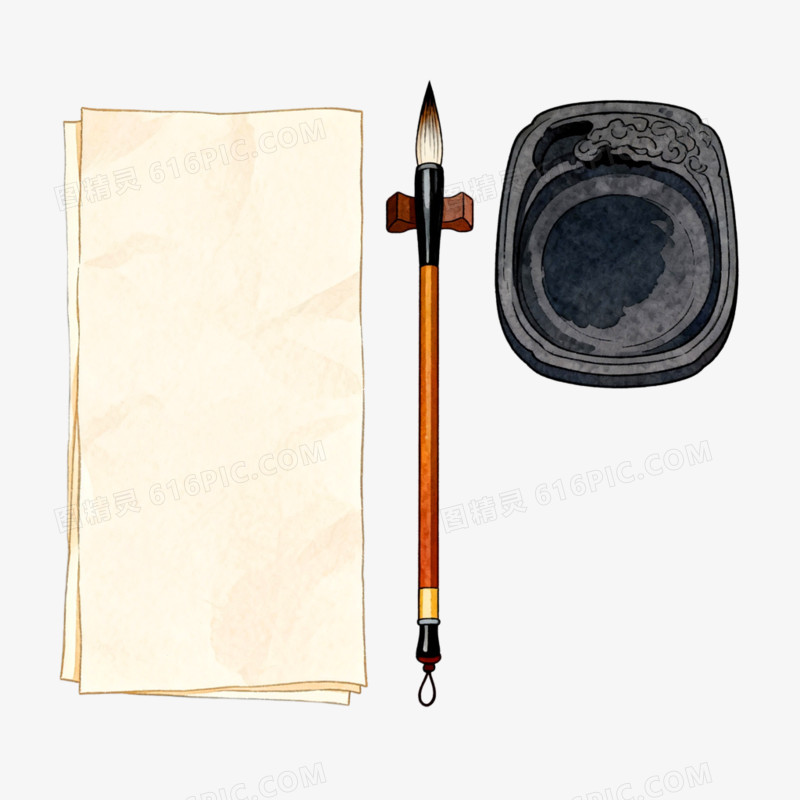 插画风格文房四宝免抠元素