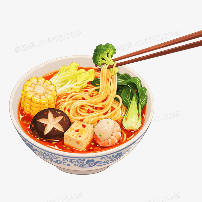 卡通手绘筷子夹食物文化免抠元素