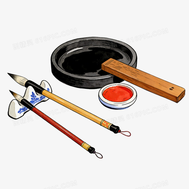 插画风格文房四宝免抠元素
