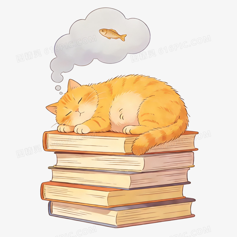 卡通手绘世界睡眠日睡觉的小猫免抠元素