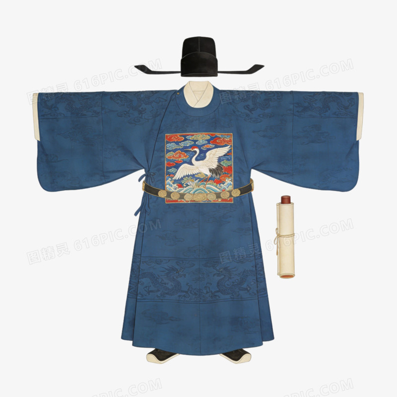 中国古代官员官袍官帽蓝色ai免抠元素