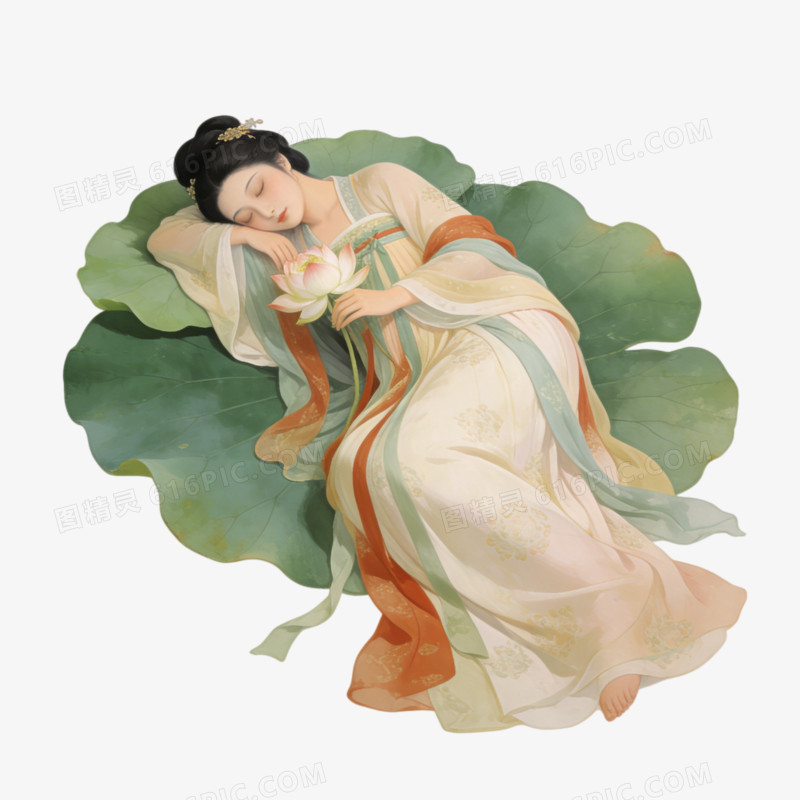 美女睡荷叶ai免抠元素