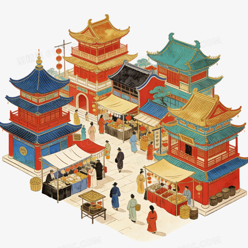 中国中式古镇商业街模型ai免抠元素