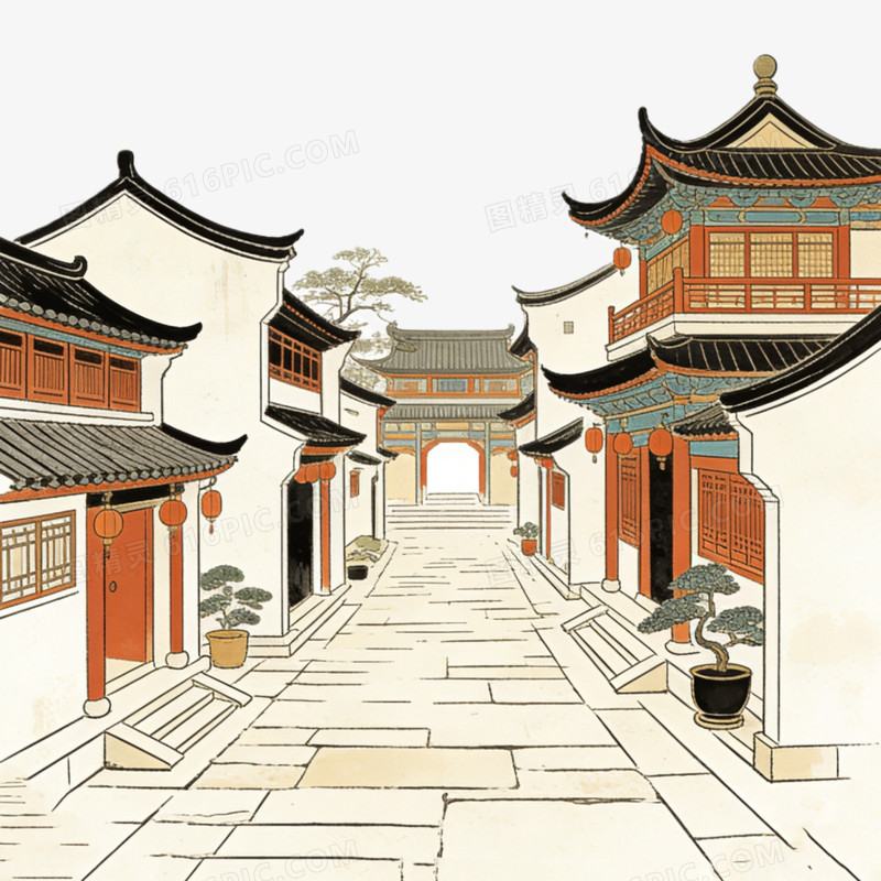 中国中式古镇江南城市ai免抠元素