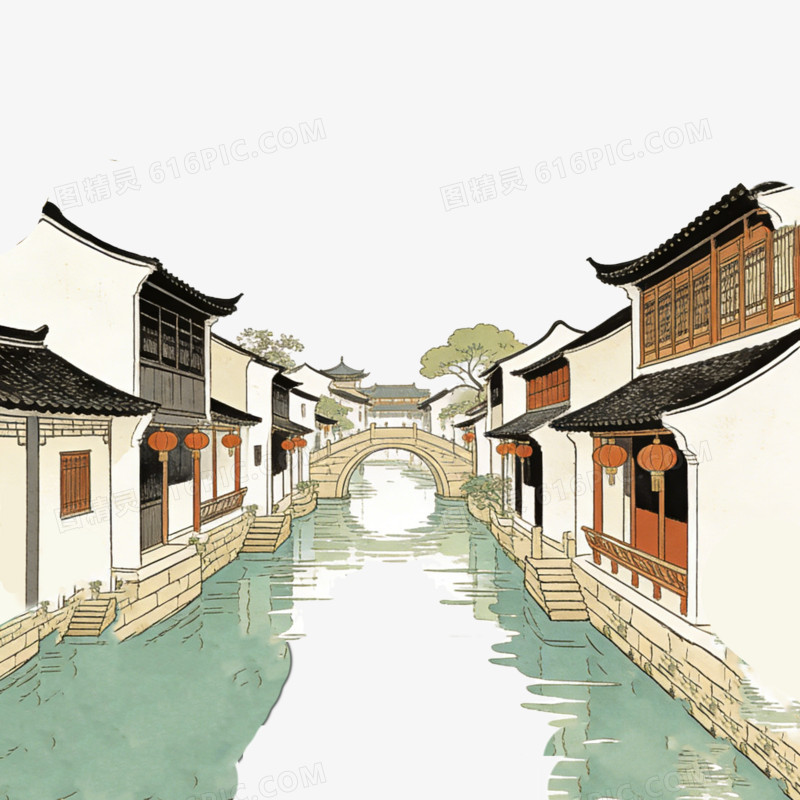 中国中式古镇江南水乡田园乡村的建设ai免抠元素