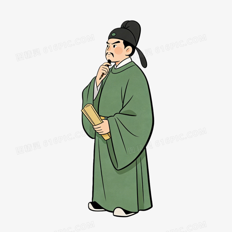 唐朝官员思考ai免抠元素