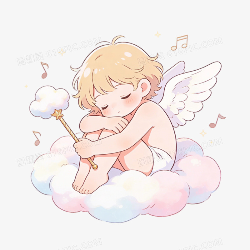 小天使睡觉插画ai免抠元素