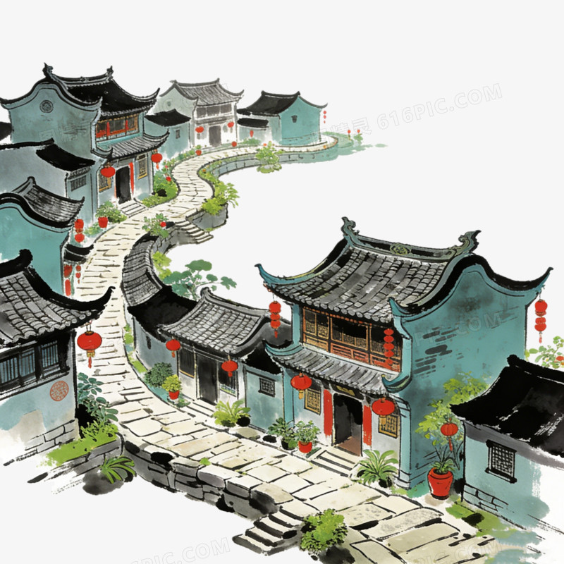 中国中式古镇江南水乡老镇ai免抠元素