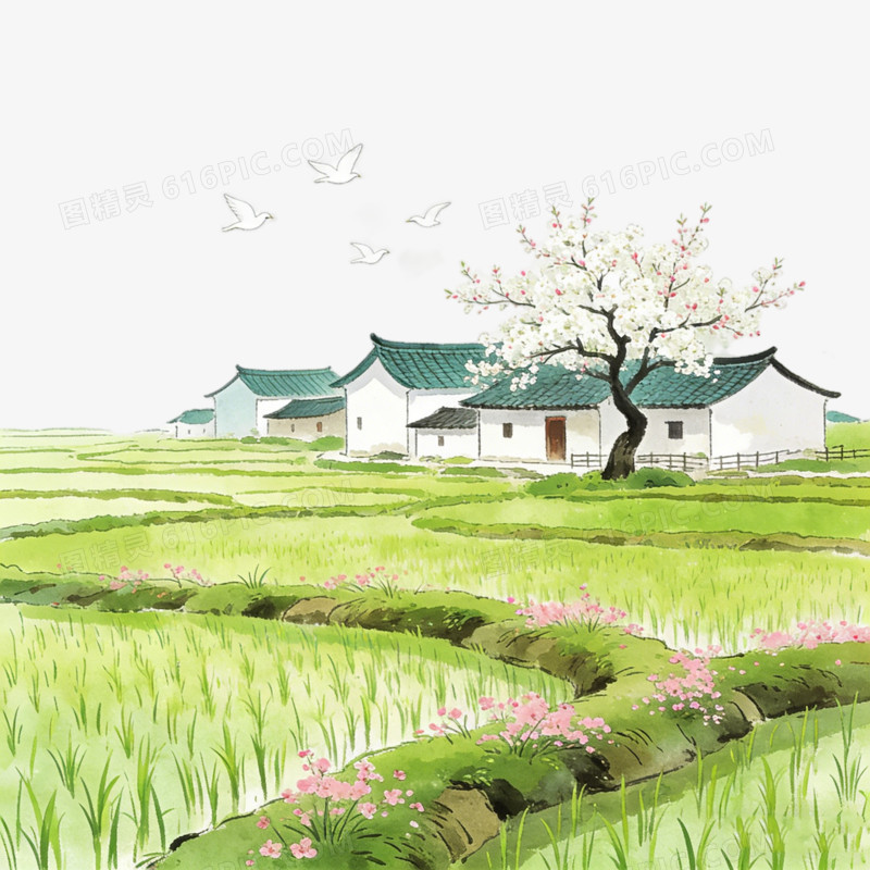 中国中式江南水乡田园乡村田园乡土ai免抠元素