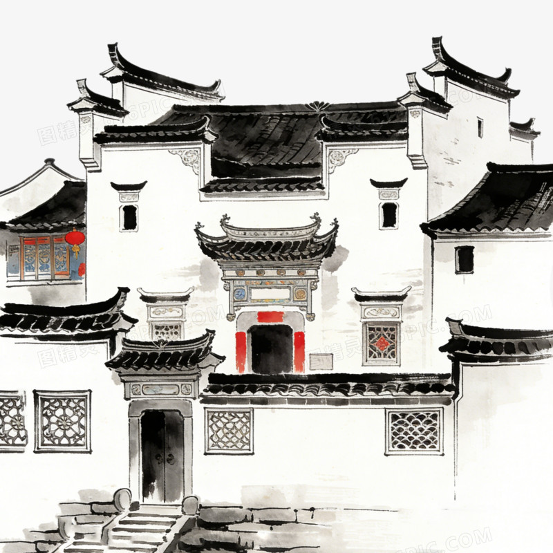 中国中式古镇江南水乡古建筑ai免抠元素