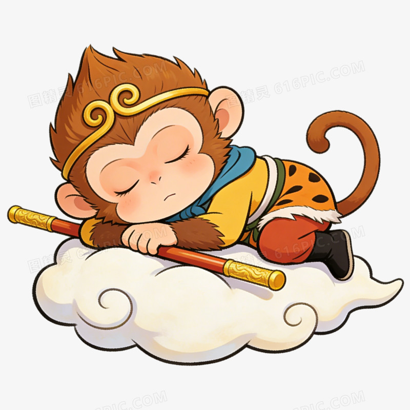 孙悟空趴在云朵上睡觉ai免抠元素