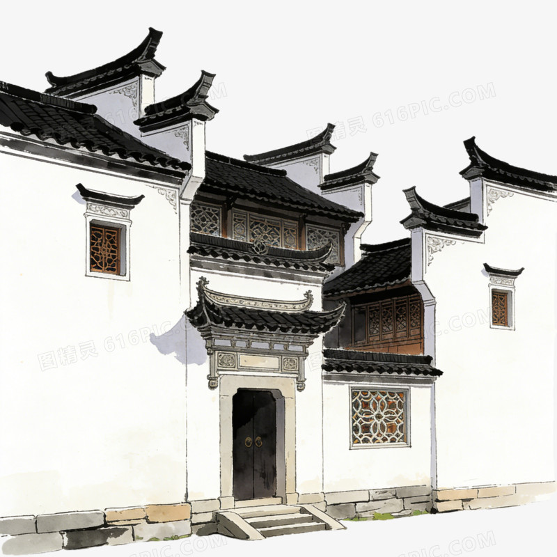 中国中式古镇江南水乡徽派的建筑群ai免抠元素