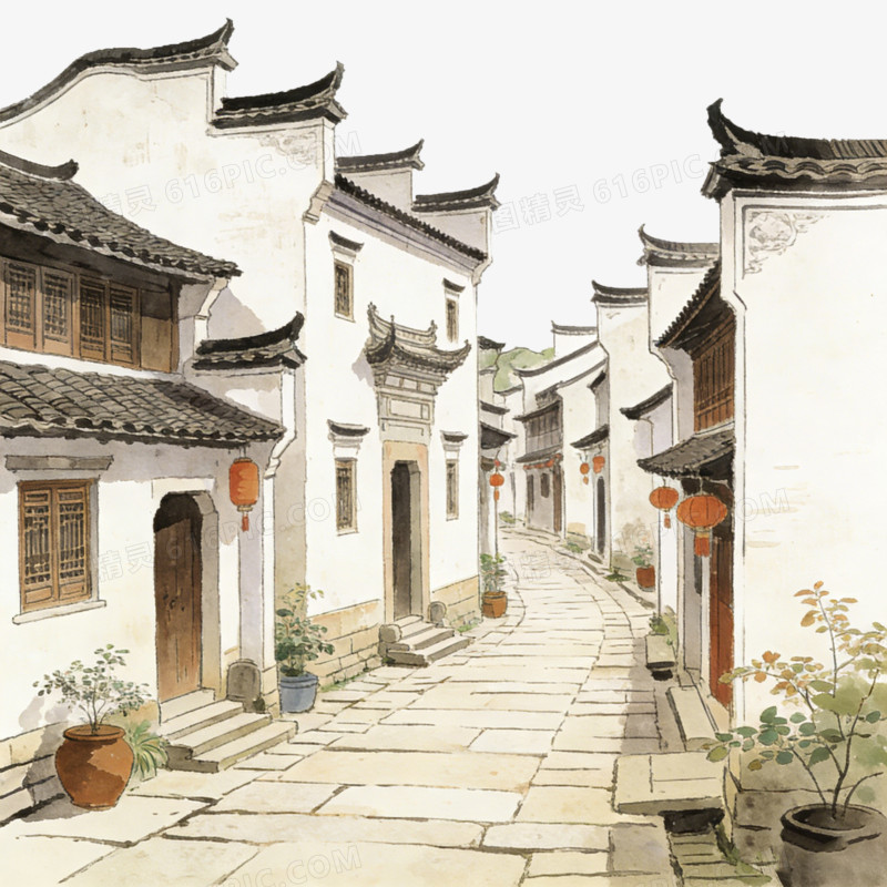 中国中式古镇江南水乡的古建筑ai免抠元素