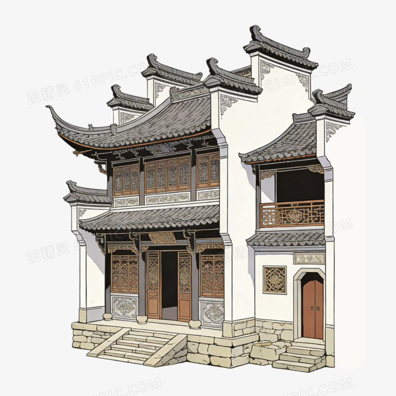 中国中式古镇江南风景ai免抠元素