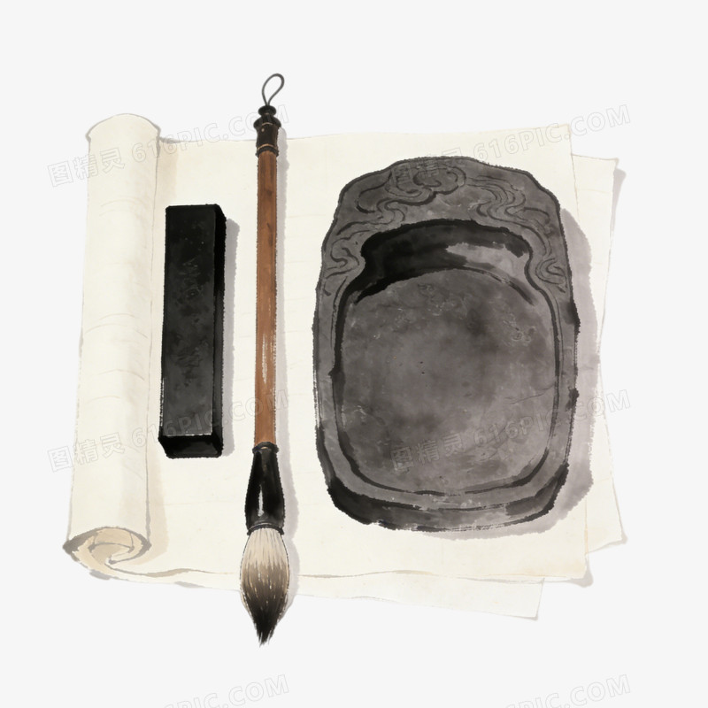 文房四宝水墨画ai免抠元素