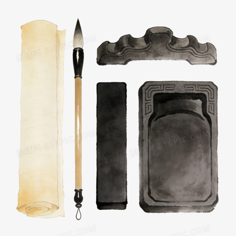 文房四宝的插的图ai免抠元素