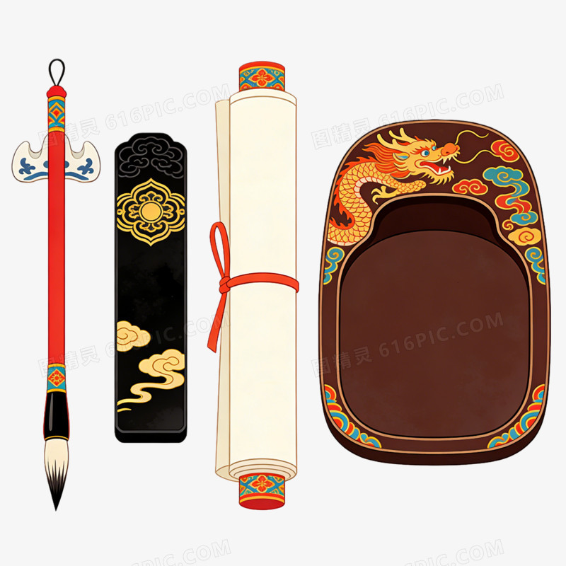文房四宝古代插图ai免抠元素