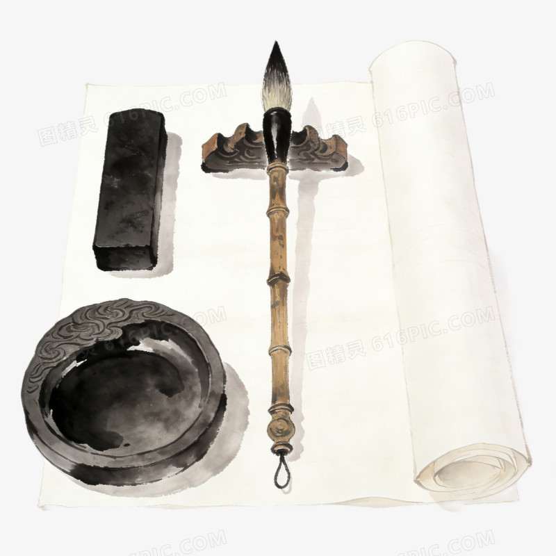文房四宝插图艺术ai免抠元素