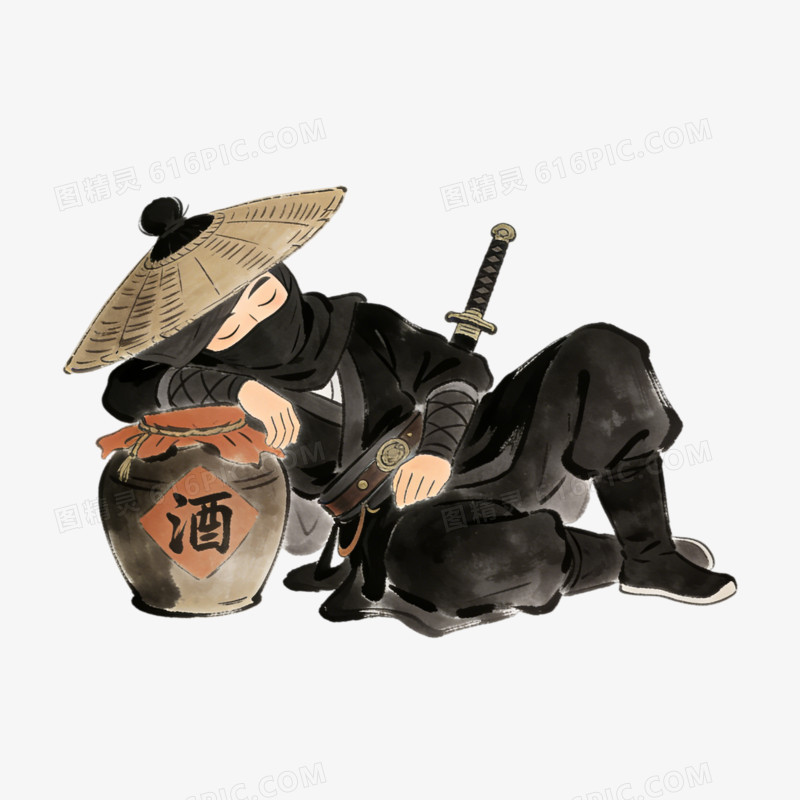 黑衣侠客睡觉ai免抠元素