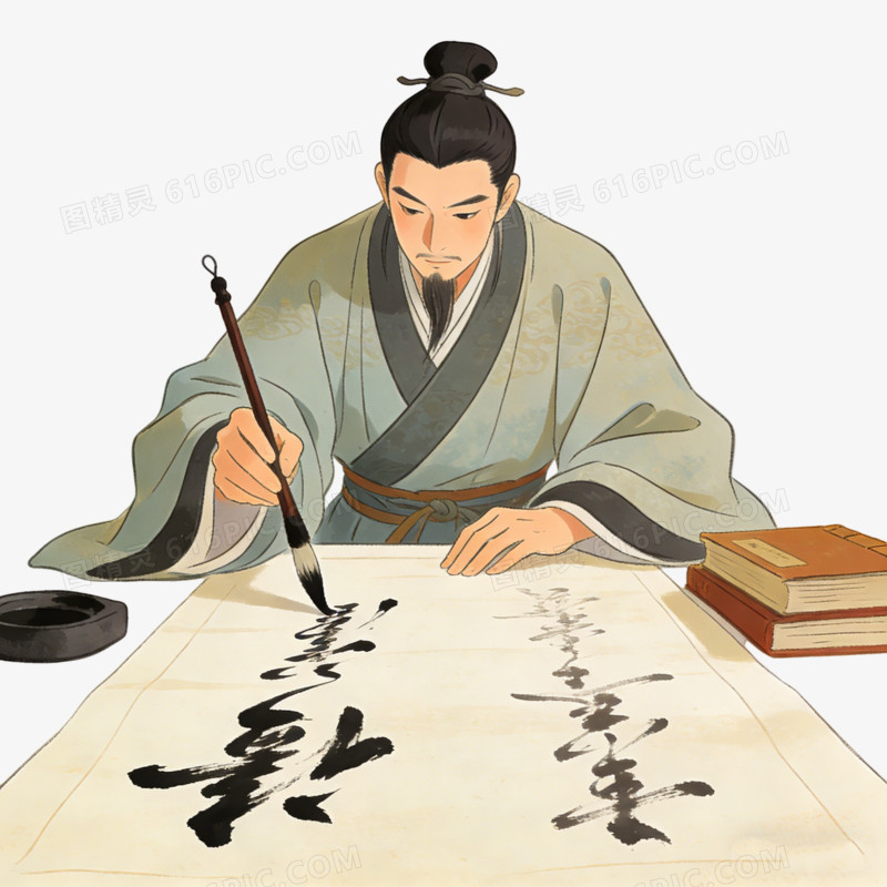 文房四宝中国古人作画ai免抠元素