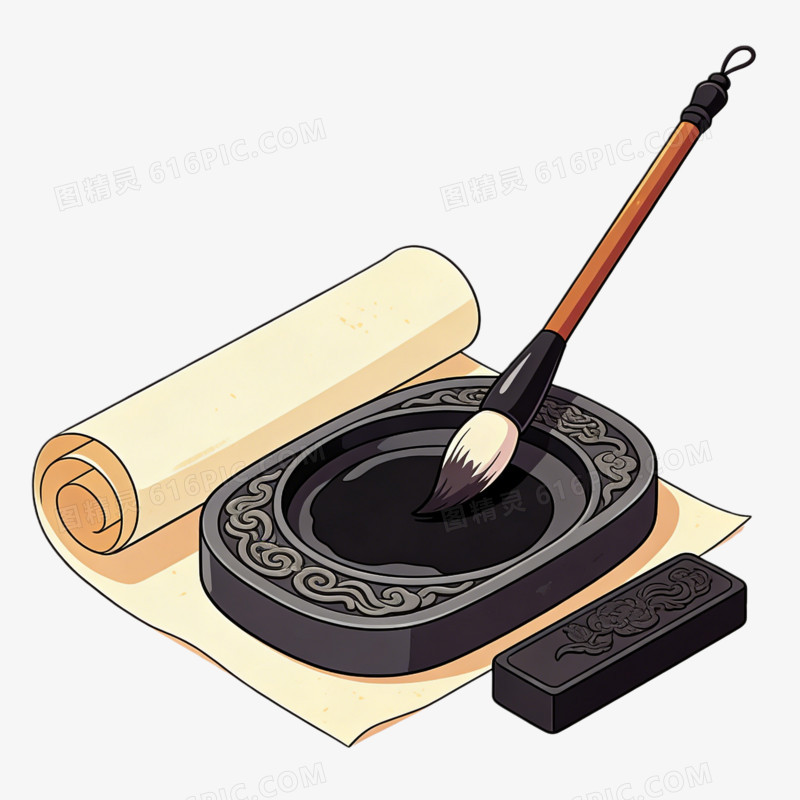 文房四宝插图画ai免抠元素